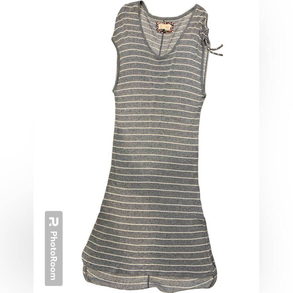 Anthropologie Gray and White Striped Maxi Dress